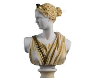 Artemis Diana Büste Griechische Statue Natur Mond Göttin GoldTon 12,2 Zoll