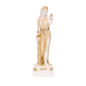 Hestia Goddess of the hearth, home family, and the state Statue Gold Tone 6.2 Inches