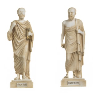 Set of Greek Philosophers Socrates Plato Figurines Alabaster Statues Gold Tone 9.5 Inches