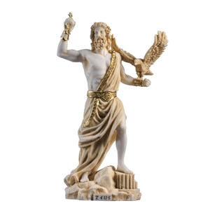 Zeus grekisk gud Jupiter åskstatyett guldalabaster 23 cm
