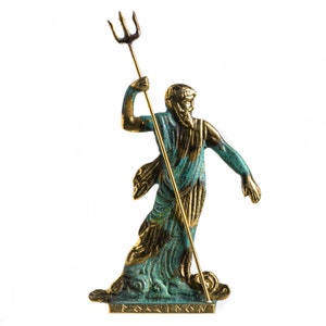Poseidon Greek God of the Sea With Trident Statue Handmade Solid Bronze 8.4 Inches