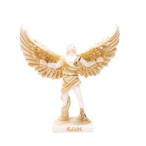 Icarus Winged Man Greek Mythology Alabaster Statue Gold Tone 6.2 Inches
