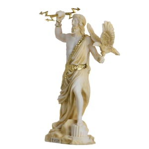 Zeus Greek God Jupiter Thunder Statue Figurine Gold Alabaster 7.08&quot;