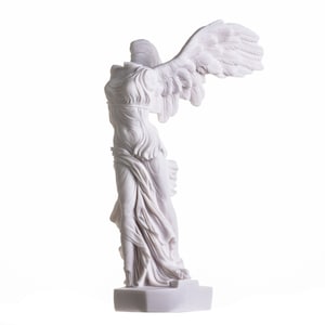 Winged Nike Victory of Samothrace Statue Alabaster Ancient Ruins Louvre Museum Figurine 13.8 Inches