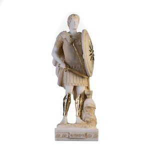 Alexander The Great of Macedonia With Vergina Shield  Statue Gold Tone Alabaster Statue 10.6&quot;