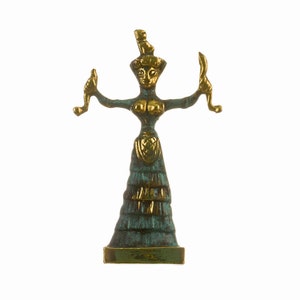 Minoan Snake Serpent Goddess of Crete Ariadne Knossos Solid Bronze Handmade 4.33&quot;