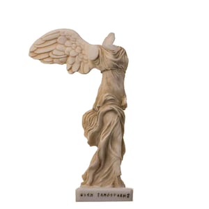 Winged Nike Victory of Samothrace Statue Gold Tone Alabaster Ancient Ruins Louvre Museum  Figurine 7.8 Inches