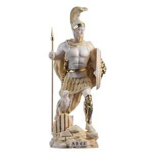 Ares mars god of war zeus son roman statue alabaster gold tone 9.84&quot;