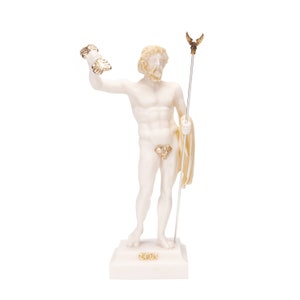 Zeus Greek God Jupiter Thunder Statue Figurine Gold Alabaster 9.64 Inches