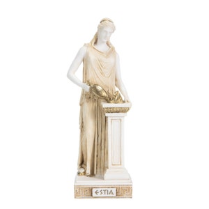 Hestia Goddess of the hearth, home family, and the state Statue Gold Tone 9.8 Inches