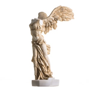 Winged Nike Victory of Samothrace Statue Gold Tone Alabaster Ancient Ruins Louvre Museum Figurine 13.8 Inches