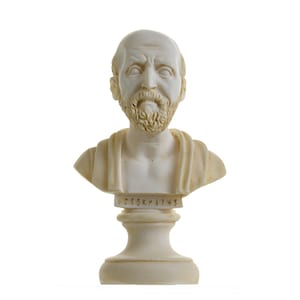 Hippocrates of kos father of medicine alabaster statue bust 5.9 inches gold tone