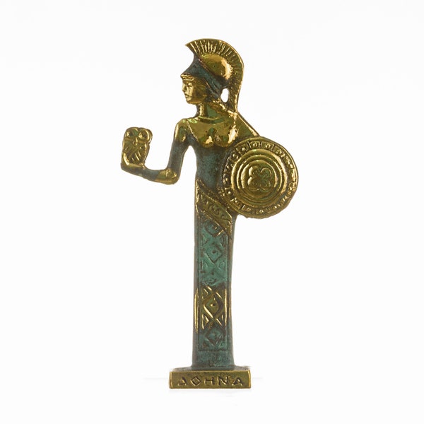 Göttin Athene mit Eule und Schild handgefertigt massiv bronze 18cm