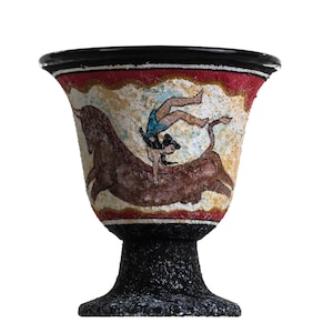 Pythagoras Tasse der Gerechtigkeit Pythagorean Fair Mug Antike griechische minoische Fresco Stier-Springen