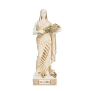 Demeter Goddess of the harvest and agriculture Alabaster Statue Gold Tone 10 Inches