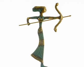 Artemis Diana Greek Statue Nature Moon Goddess with Bow Solid Bronze 6.2"