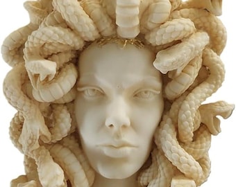 Medusa Ancient Greek Wall Hanging Alabaster Head Sculpture Gold Tone 6.29 Inches(16cm)