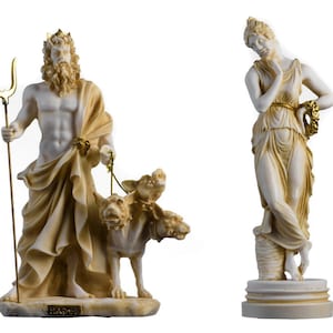 Set of Persephone Goddess and Pluto Hades Lord of the Underworld  Statue Gold Tone