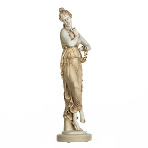 Persephone goddess of the underworld springtime flowers & vegetation statue gold tone 26 inches