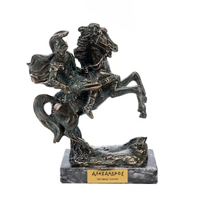 Alexander The Great of Macedonia on his Horse Bucephalus Bronze Statue with Marble Base 7.08 inches (18cm)