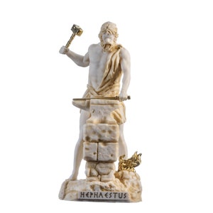 Hephaistos Gott des Feuers, der Schlosserkunst, der Metallverarbeitung, des Schmiedens und der Bildhauerkunst goldfarben 23 cm