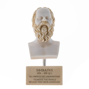 Greek philosopher socrates bust alabaster statue gold tone sculpture athens academy marble base