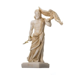 Zeus Greek God Jupiter Thunder Statue Figurine Gold Alabaster 6.3"