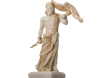 Zeus Greek God Jupiter Thunder Statue Figurine Gold Alabaster 6.3"