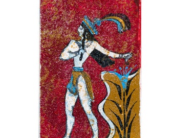 Copie De Fresque Minoenne - Jeune Fille Au Safran - 1550 Av. J.-C. - Peinte à La Main - Grèce