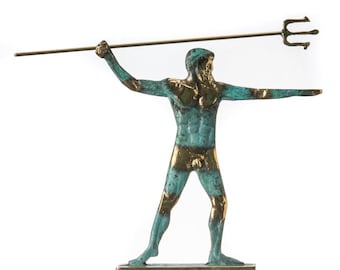 Poseidon Meeresgott mit Dreizack bronze handgemacht 18 cm
