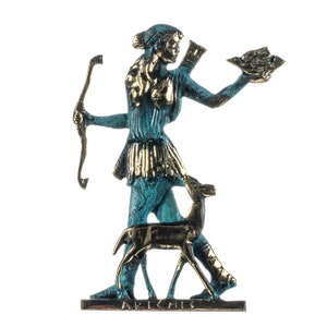 Artemis diana greek goddess of hunting with deer solid bronze statue 8 inches