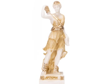 Göttin Artemis Diana Statue Griechisch Mond Gold Ton Alabaster 15,5 cm