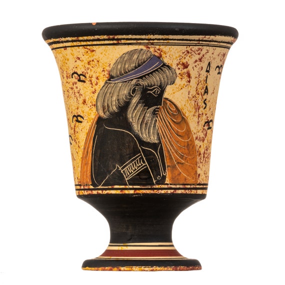 thumbnail image 2 of Pythagoras Cup Of Justice - Hand Painted Ceramic Greek Trick Mug, 4.3" Tall 2 of 14