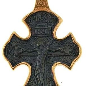 Orthodox cross greek crucifix sterling silver 925 gold plated precious prayer 1.18&quot;