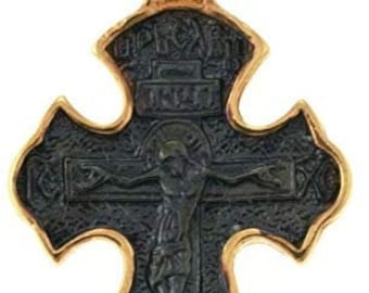 Orthodox cross greek crucifix sterling silver 925 gold plated precious prayer 1.18"