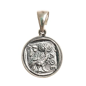 Owl of Athena Wisdom Pendant Small Replica Greek Coin Mythology Rustic