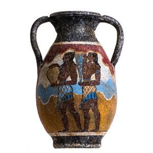 Ancient greek minoan amphora cup bearers handmade ceramic pottery vase medium