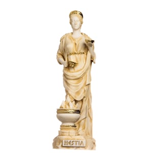 Hestia goddess of the hearth, home family, and the state alabaster statue gold tone 13.4inch