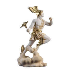 Hermes mercury god zeus son roman statue alabaster gold tone 9" 23cm image 8