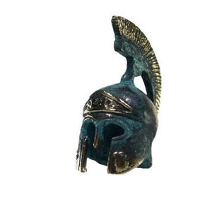 Ancient greek bronze miniature helmet bronze oxidation handmade 2.95&quot; 386