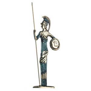 Athena w/javelin shield goddess of wisdom, handicraft, and war handmade solid bronze 7.5 inches