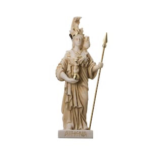 Athena with owl goddess of wisdom and war alabaster gold tone statue 6.29&quot;