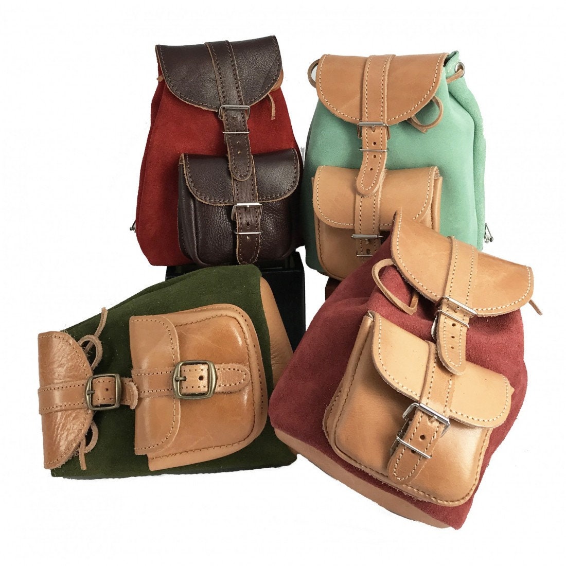Small Leather Backpack Satchel Rucksack Vintage Knapsack Messenger Bag ...
