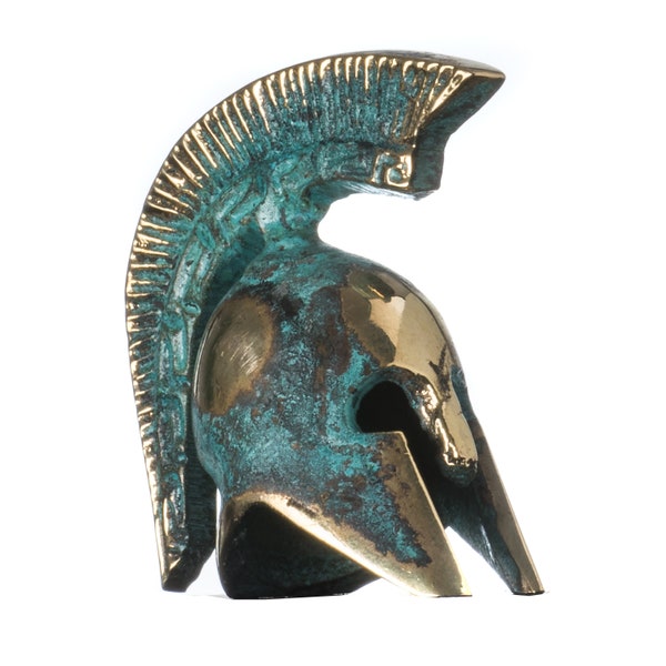 Ancient greek warrior's helmet miniature, oxidized  bronze 2.24"