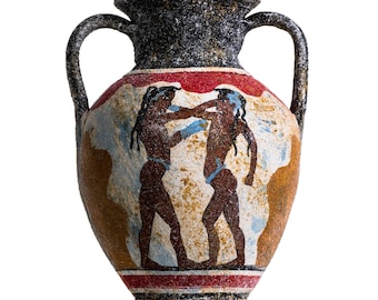 Ancient greek minoan amphora akrotiri boxer fresco handmade ceramic pottery vase medium