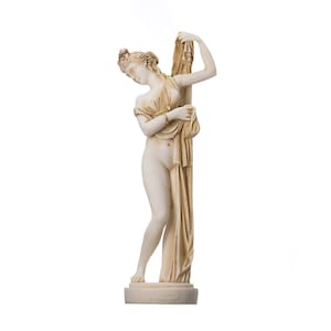 Goddess aphrodite kallipygos alabaster gold tone statue greek sculpture 9.84&quot;