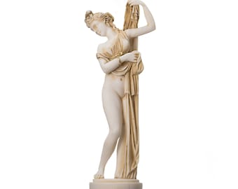 Goddess aphrodite kallipygos alabaster gold tone statue greek sculpture 9.84"