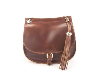 Leather shoulder bag handmade natural tan beige brown cross body satchel vintage saddle handbag purse  l