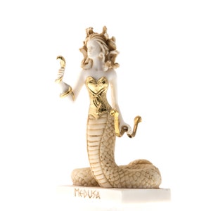 Estatua de alabastro de Medusa, monstruo griego antiguo con cabeza de serpiente, tono dorado, 6,69&#39;&#39;