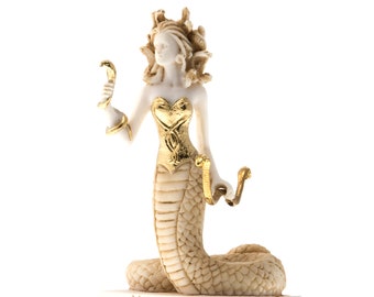 Medusa Ancient Greek Snakeheaded Monster statue alabaster gold tone 6.69''